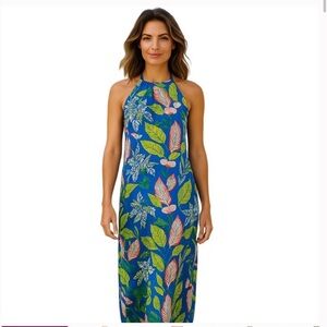 Jade Melody Tam Floral Halterneck Side Slit Maxi Dress